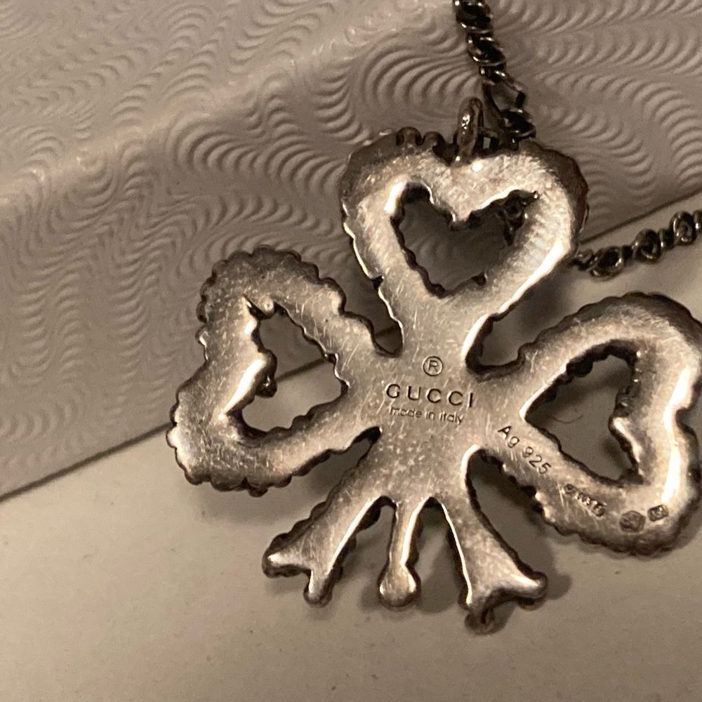 Gucci Sterling Silver Pendant Necklace New authentic clover - Picture 9 of 11